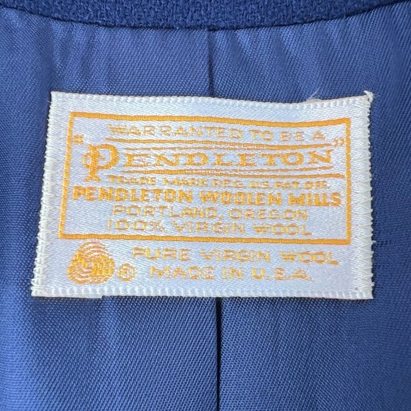 Vintage Pendleton Wool Blazer Navy Blue Coat 1 button Jacket Women Suit Size 14 - Picture 3 of 13